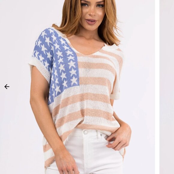BiBi Sweaters - BiBi American Flag Print V-Neck Sleeveless Sweater Top Size XL picnic cookout